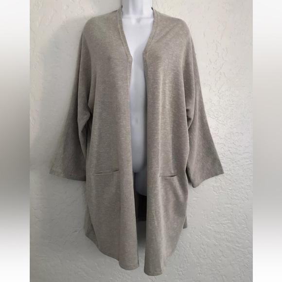 Donni Sandwash Ribbed Open Cardigan Sweater Gray Beige One Size Womens - Picture 5 of 10